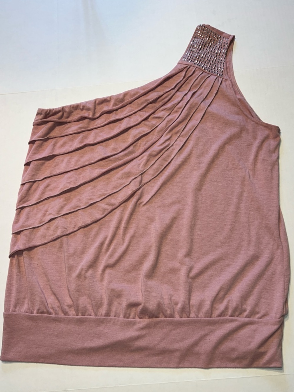 One-Shoulder Rose Pink Pleated Women’s Dress